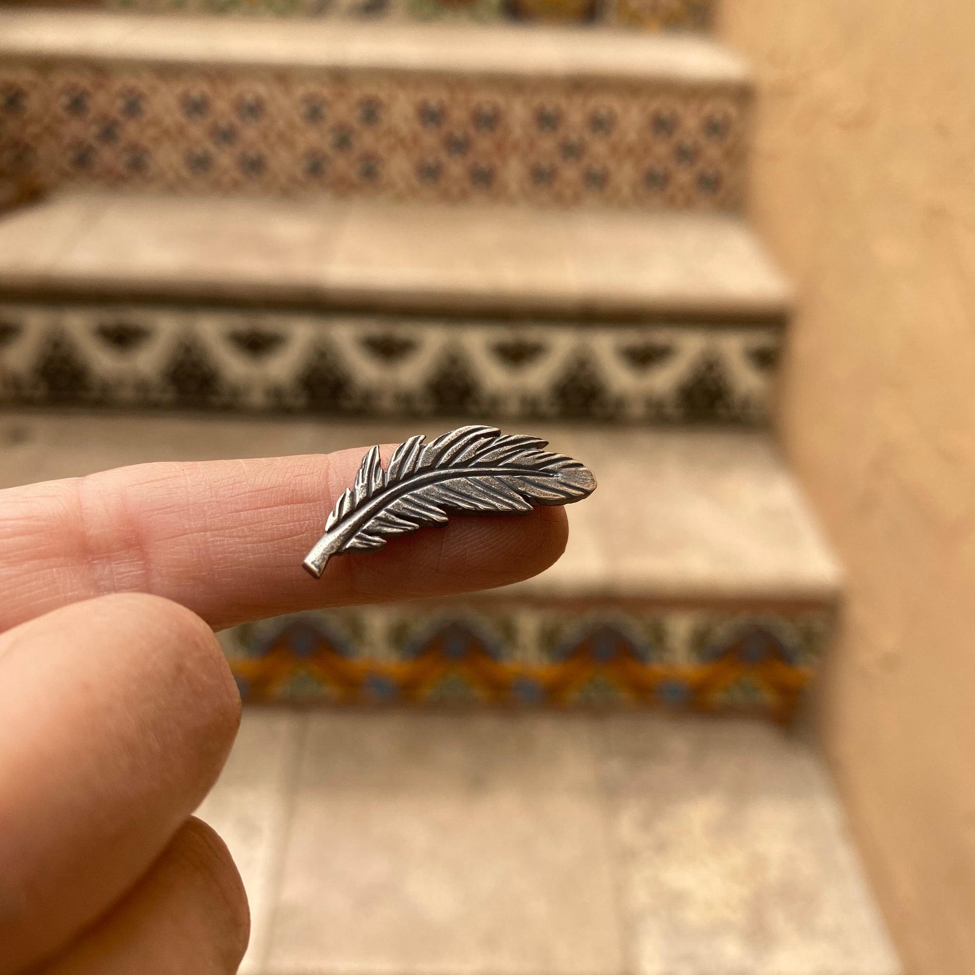 sterling silver feather casting with patina